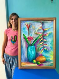 Sri Lankan Bouquet: Me with my finished artwork