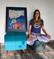 Sacred Blue Mountains of Kedarnath: Me with my finished artwork