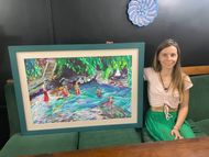 Buddhist Monks Bathing: Me with my finished artwork